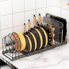 Pot and Pan Organizer Rack for Cabinet, 3 Expandable Pot Lid Organizer Holder wi