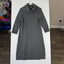Talbots Speckled Knit Sweater Dress Womens L Large 3/4 Sleeves Gray Cowl Neck