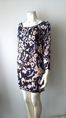 Diane von Furstenberg DVF Kleid Kleid 95% Seide Gr. S Schwarz Beige Blau Muster