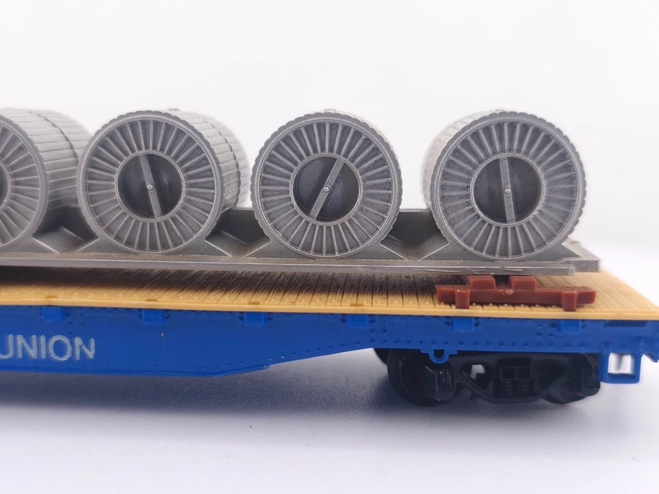 *READ* Tyco HO Scale Western Union Flat Car with Coil Load Model Train Car Blue - Image 2 of 4