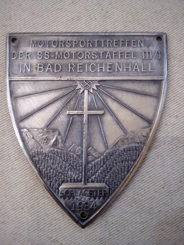 RARE! 1934 Nazi SS German Motorstaffel III/I Silverplate Plaque Bad Reichenhall