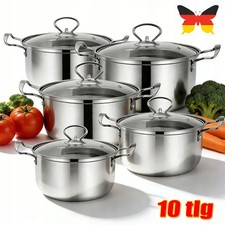 Edelstahl Induktion Topfset 10 Teilig Topf Töpfe Kochtopf Glasdeckel Kochtopfset