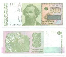 ARGENTINA NOTE 500 AUSTRALES (1990) DE PAUL-FRAGA SUFFIX A B# 2851 P 328b UNC