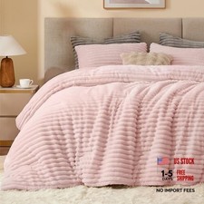 Fleece Comforter Set -Super Soft Warm Fluffy Bedding, Luxury Fuzzy Full Pink
