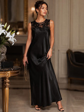 Oscar de la Renta Pink Label Women's Black Floral Lace Full Slip Dress Size S