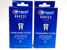 2 Crest Braces Care Threader Floss 30 Single-Use Packets Each - 60 Total
