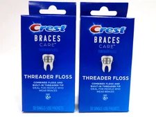 2 Crest Braces Care Threader Floss 30 Single-Use Packets Each - 60 Total