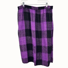 Vintage Purple Black Textured Checker Plaid Pleated Midi Skirt W/ Pocket - M