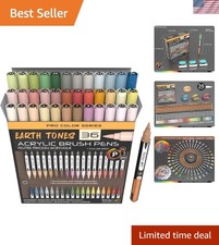 Professional Earth Tones Acrylic Paint Markers - 36 Flexible Brush Tip Options