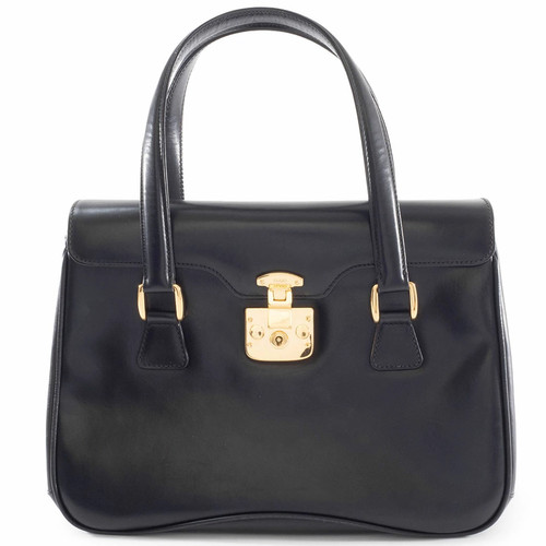 GUCCI Lady Lock Handbag Leather Black Unisex #URB385