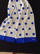 Vintage Bill Blass Oblong Silk Crepe White/blue Polka Dot Fringed Edge. 56  X10  