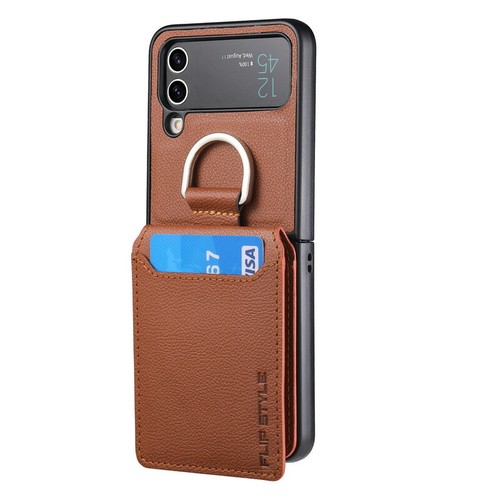 Custodia con slot per schede per Samsung Galaxy Z Flip6 Flip5 Flip4 3 cover ad anello in pelle - Foto 16 di 20