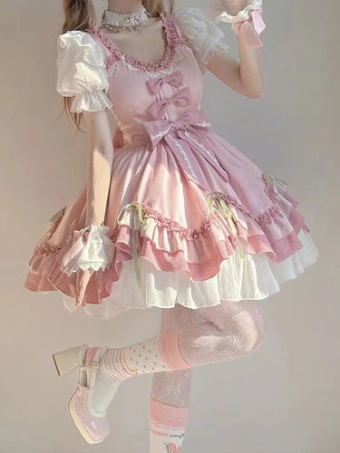 Womens Lolita Cute JSK Dress Bowknot Japanese Princess Mori Girls Sweet Costume - Bild 6 von 8