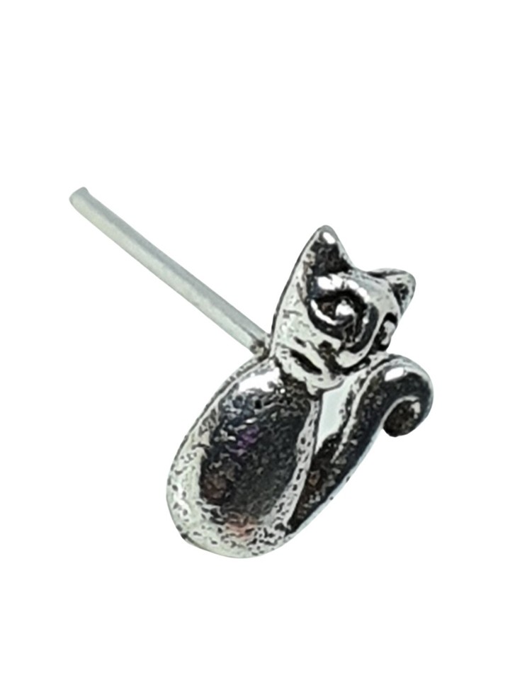 Stud (piercing) Pour Nez En Argent 925 - Forme Chat, 22g (0.6mm), Coudé En L, Neuf Avec étiquettes