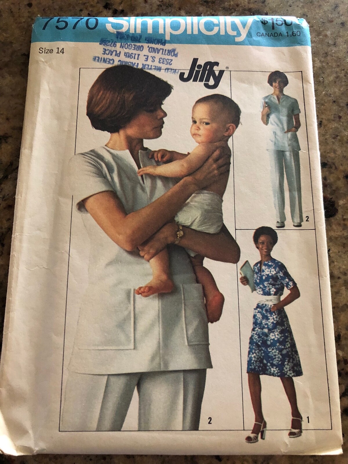 🌺 1976 SIMPLICITY 7570 LADIES JIFFY NURSING UNIFORM & DRESS PATTERN