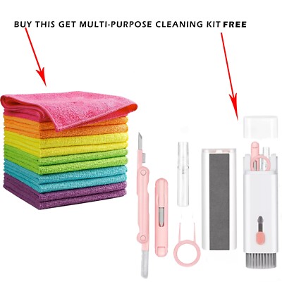 12-Pack Microfiber Cleaning Cloths & 7-in-1 Electronic Cleaner Kit for Devices