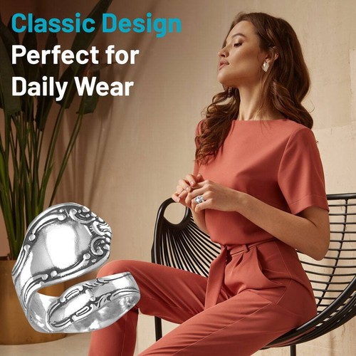 925 Sterling Silver Oxidized Spoon Ring - Adjustable Sterling Silver Ring for - 第 5/8 張圖片