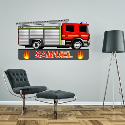 Personalisierter Wandaufkleber Feuerwehrauto Kinder Jungen Schlafzimmer Aufkleber Kunst 2 Größen