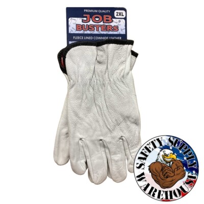 2XL White Thermal Insulated Fleece Lined Top Grain Cowhide Work Glove