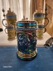 Greentown Westmoreland Blue Carnival Glass Stein Troubadour Decor E001 — photo 2