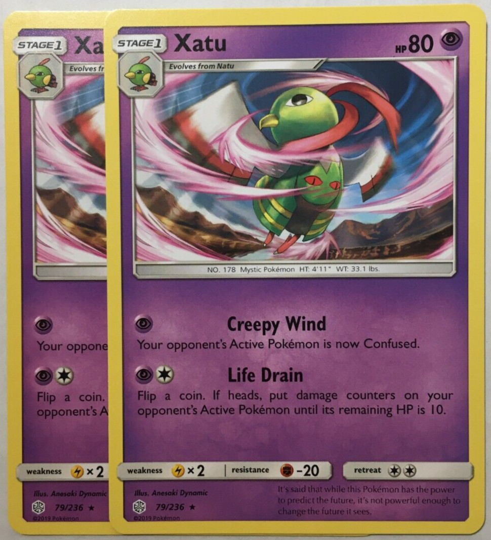 POKEMON 2X XATU 79/236 COSMIC ECLIPSE RARE NEAR MINT