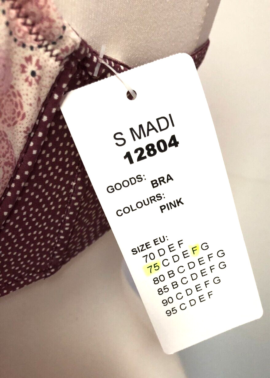Corin Bra 34F Pink/Brown Plunge Underwired Padded Floral Print Madi 12804 BNWT image 5