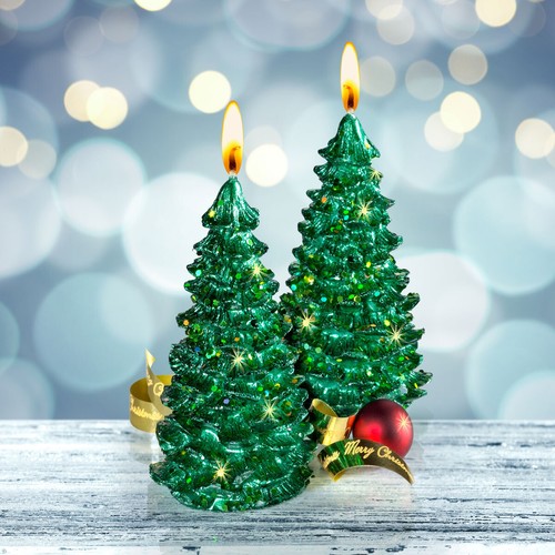 Motivkerze »Tannenbaum« 2 Stück, 9,5 cm Wachskerzen mit Glitzer Weihnachten