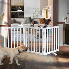 Freestanding Indoor Dog Gate for House Foldable Wood White Puppy Gate for Doorwa