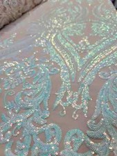 "Four-Way Stretch Mesh Fabric with White Iridescent Sequin Lace - Sold by the Ya