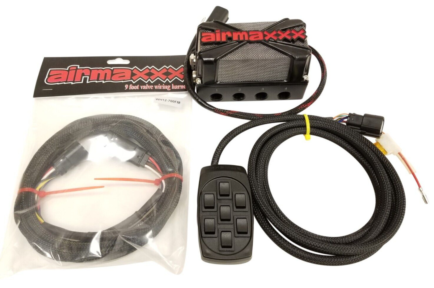 airmaxxx 3/8" Manifold Airride 4-Corner Air Valve Solenoid 7 Switch Box 3/8 Hose