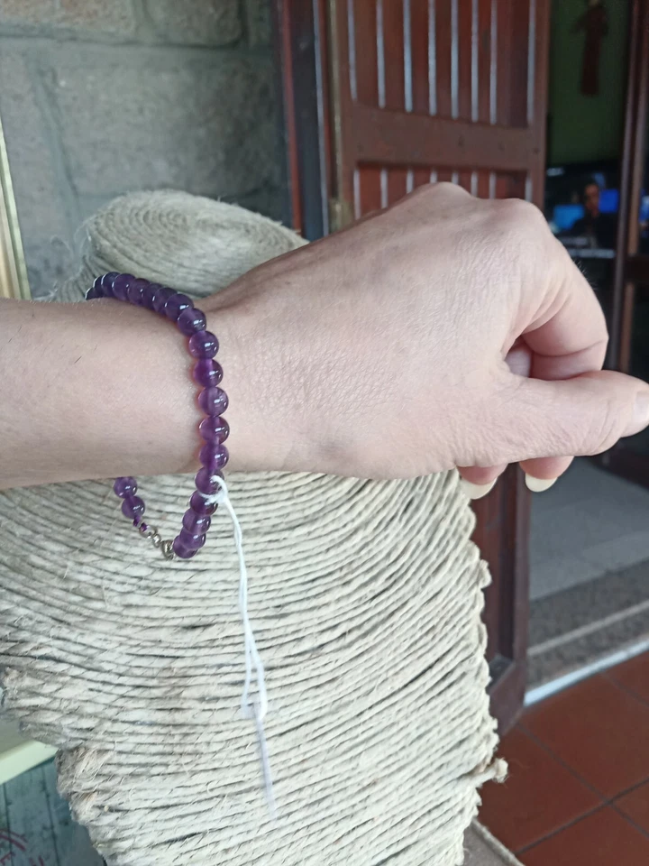 Braccialetto Argento 925 e AMETISTA naturale 6mm cm 20 nuovo bracciale - Immagine 3 di 4