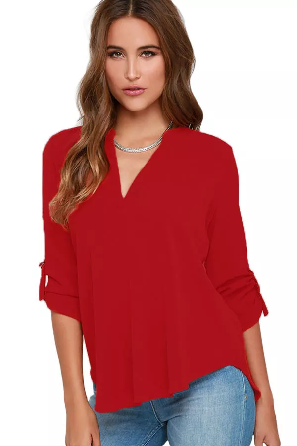 red blouse v neck