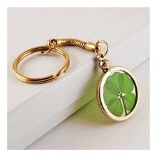 Good Luck Charm Gold Keychain with a Real Genuine 5 Leaf Clover - GK-5J