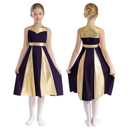Girls Sleeveless Praise Metallic Worship Dance Tunic Lyrical Liturgical Dress - Picture 81 of 112