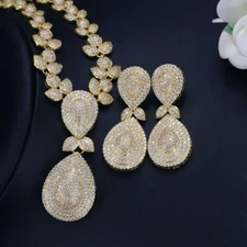 CWWZircon Cubic Zirconia Luxury Gold Bridal Costume Necklace Earring Jewelry Set