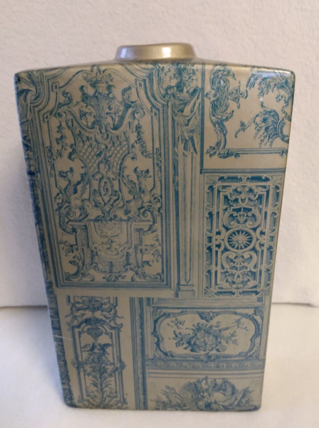 Bella Lux Teal And Gold Rectangular Vase 11"x6.5"x 3"