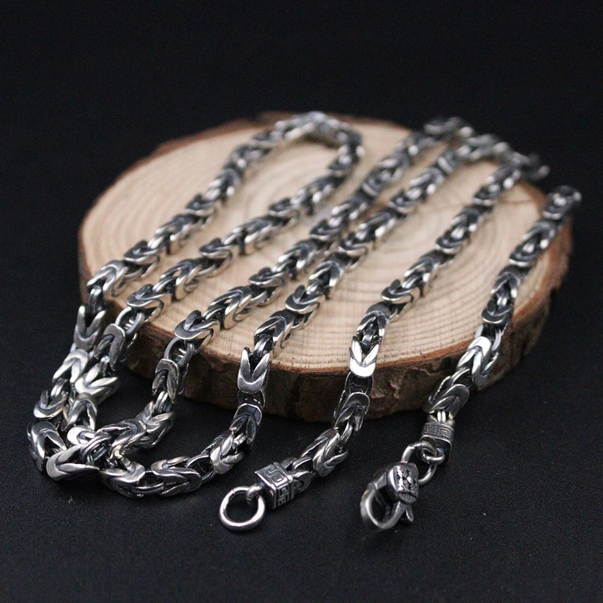 Sterling 925 Silver Necklace For Men Vintage Silver 4mm Byzantine Chain Gift