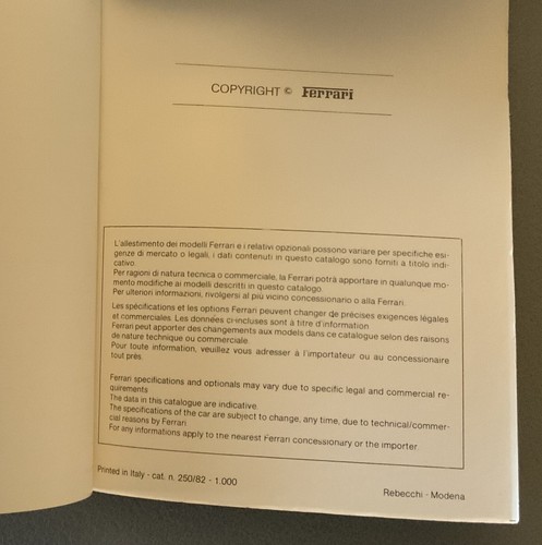 Ferrari 400i Owners Manual |(250/82)| Factory Original - Picture 9 of 10
