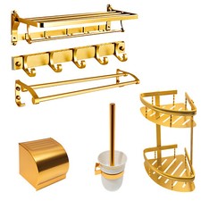 Bathroom Accessories Set Wall-Mounted Bath Toilet Brush Hardware Towel Rack Gold