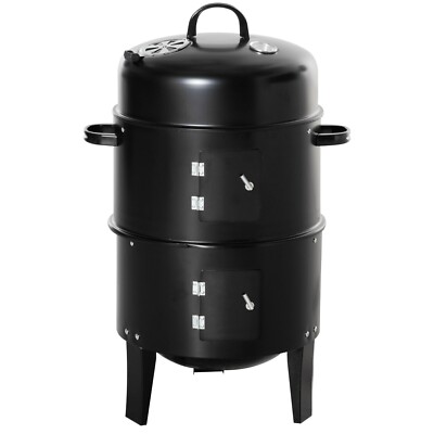 Holzkohle Smoker BBQ Grill Terrasse Garten Camping Bräter mit Thermometer 3 in 1