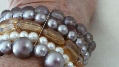 M#5/2X vtg Costume BRACELET  STRETCH   1 3/4'' W  5 ROWS of  BEADS   