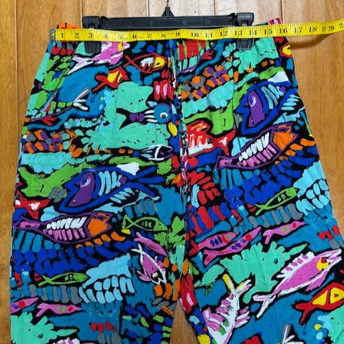 Jams World Womens Pants Size L Cropped Wide Leg Pull On Hawaiian Fish Beach - Picture 5 of 11