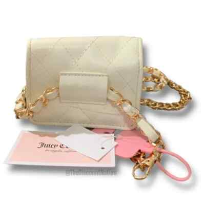 Juicy Couture Chic Cream Quilted Chain Belt Wallet Bag Juicy Couture Demure Tote Cream Handbag with Chain Straps  main image 4