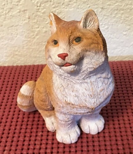 RARE DON JAMES SIGNED ORANGE TABBY GINGER CAT FIGURINE 1986 ( 4-1/2" x 3" ) - Picture 4 of 8