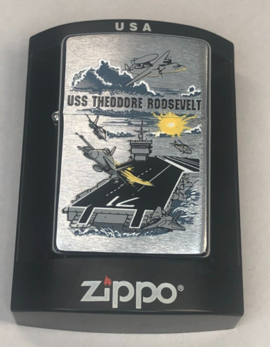 Zippo USS Theodore Roosevelt CVN-71 Aircraft Carrier Brushed Chrome Sealed 2006 - Picture 1 of 10
