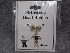 January Baby Birthstone Bead Babies Necklace Pendant Charm Gold Tone Rhinestone