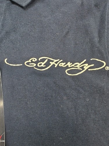 Ed Hardy Christian Audigier Short Sleeve Polo Shirt Beautiful Ghost BLACK NEW - Picture 5 of 16