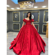 Elegant Red Lace Embroidery Wedding Dresses Off Shoulder Floor-length Ball Gown