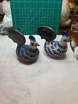 Set Of Tonala Bird Rooster Chicken Mexican Mexico Pottery Signed ERANDI