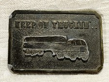 Vtg. 74 Keep on Trucking Vintage Big Rig Semi Belt Buckle by James Lind -- 4376